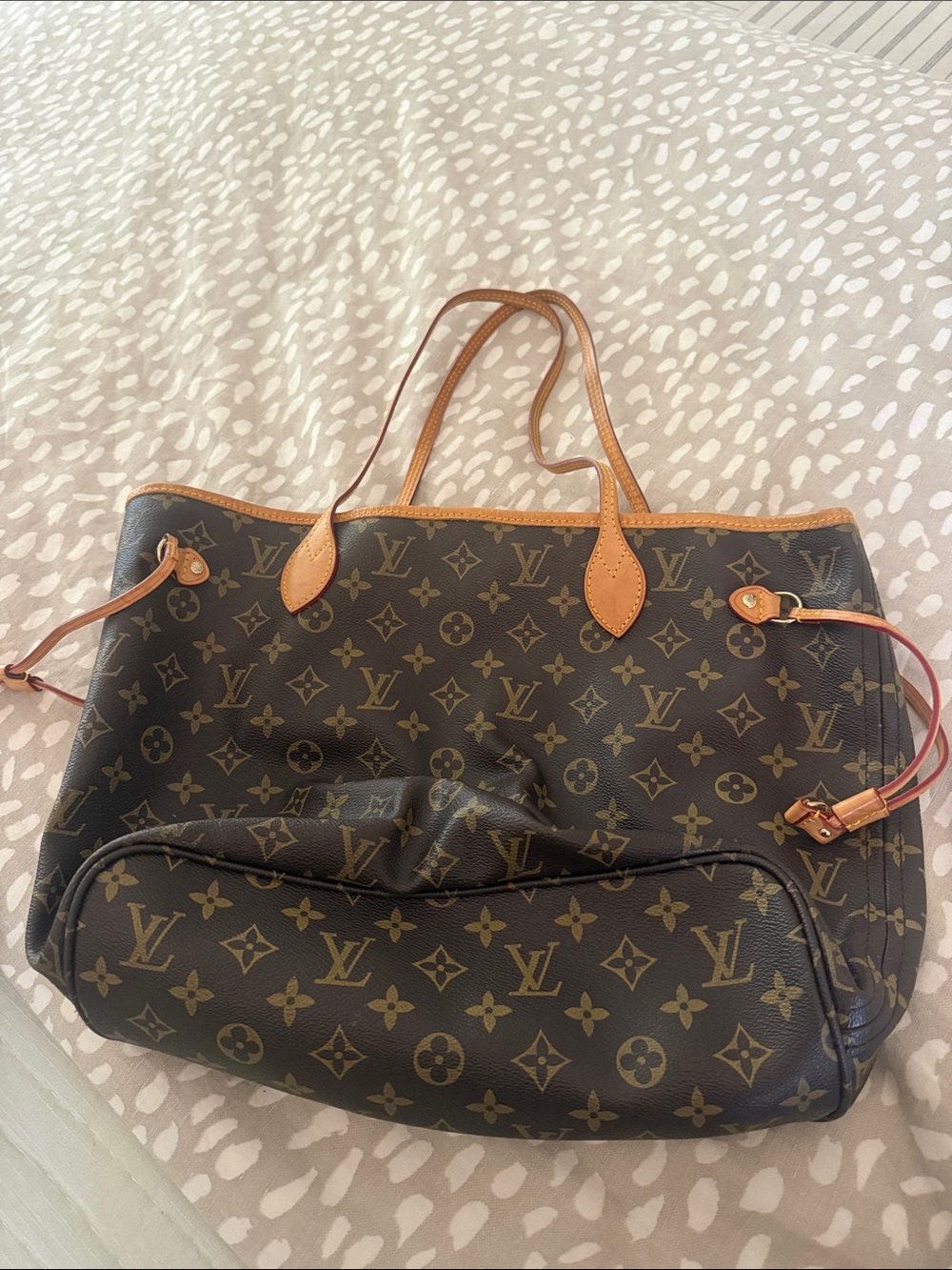Source Unknown Brown Monogram Canvas Tote with Tan Leather Trim